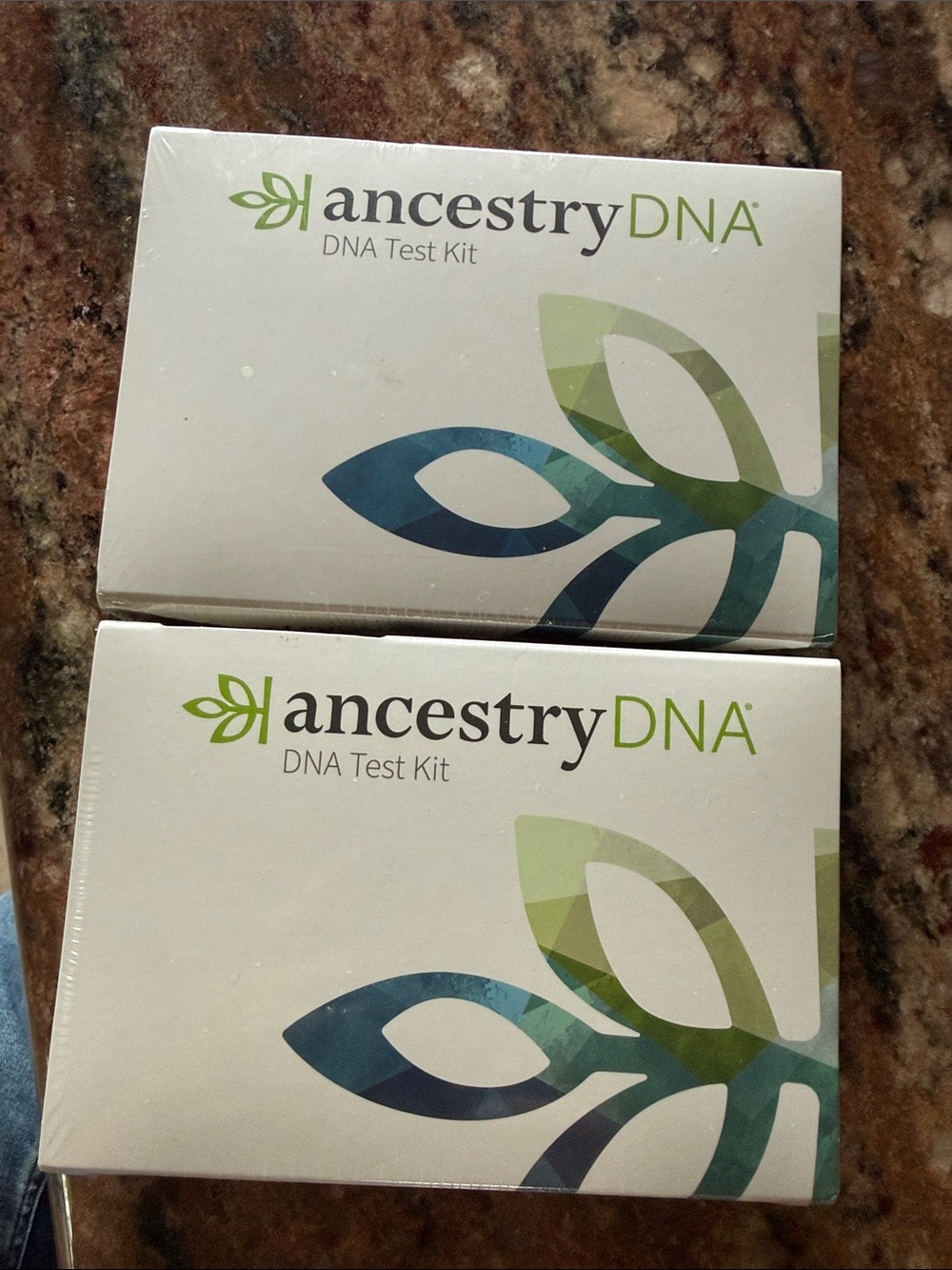 Two AncestryDNA Home DNA Test Kit - White with Green & Blue Accents
